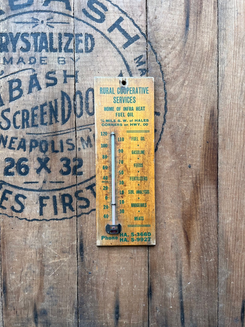 Vintage Rural Coop Services Hales Corners, WI Wood Thermometer Milwaukee image 1