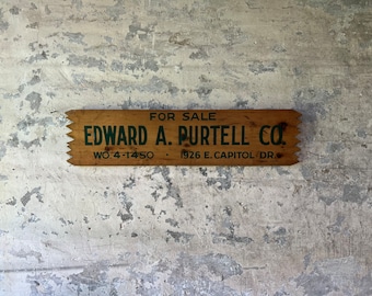 Vintage Edward A. Purtell Co Milwaukee, Realtor Wood Sign