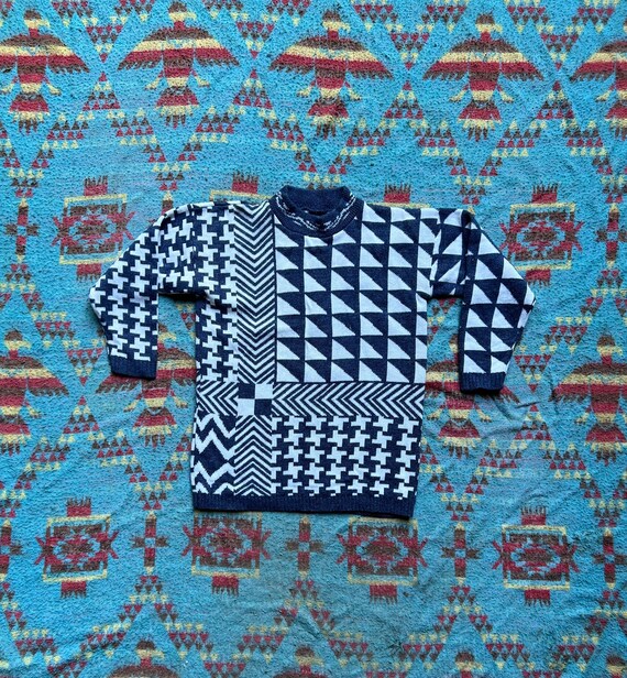 Vintage 80s Geometric Crewneck Sweater - image 1