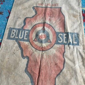 Vintage 100 lb Blue Seal Seed Sack Original Repairs image 2