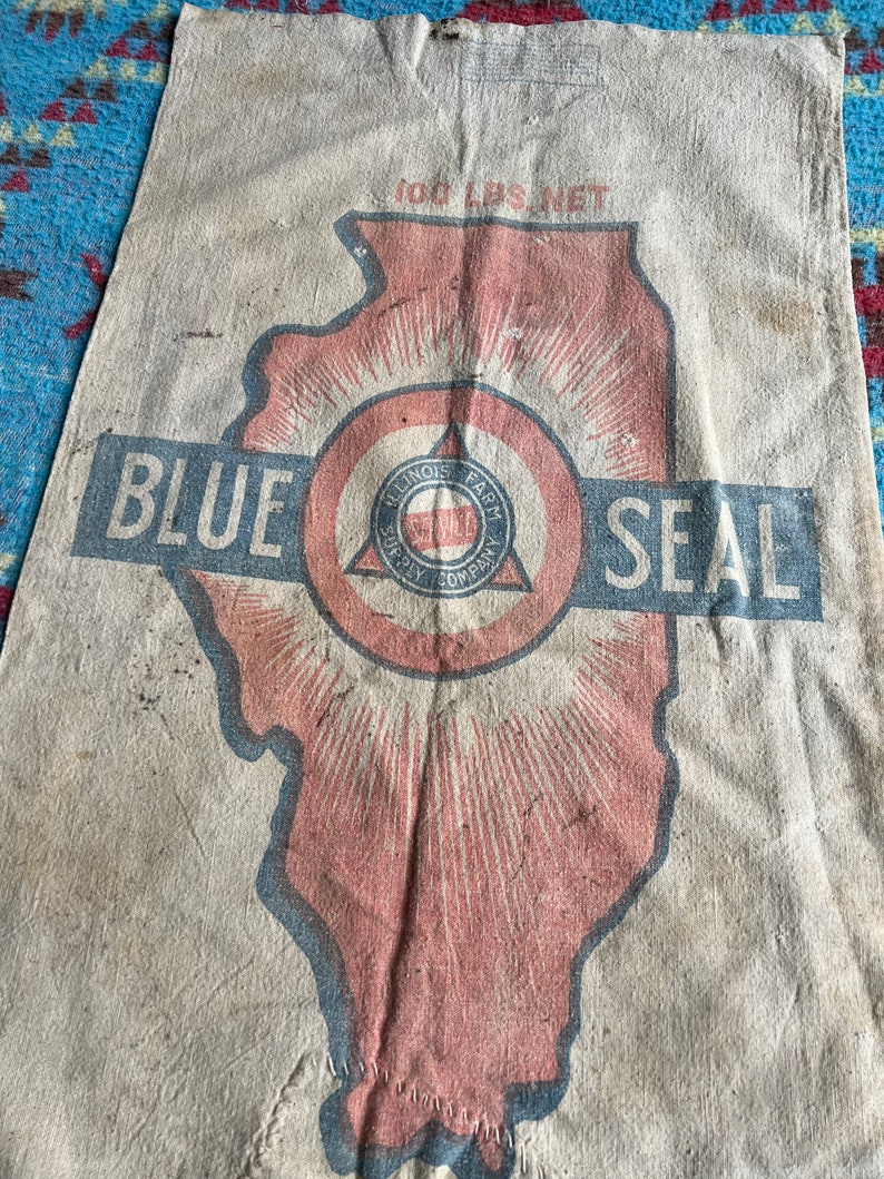 Vintage 100 lb Blue Seal Seed Sack Original Repairs image 2