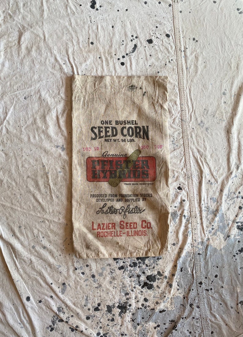 Vintage 1940s Pfister Hybrids Seed Sack Lazier Seed Co Rochelle Il image 1