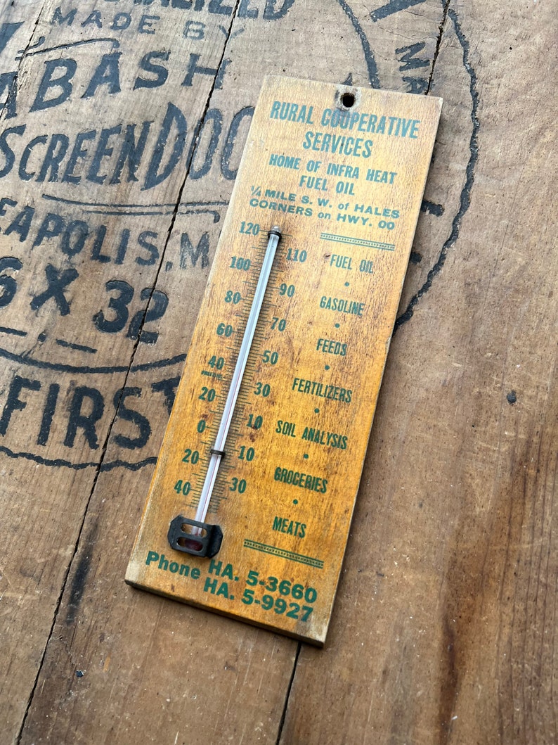 Vintage Rural Coop Services Hales Corners, WI Wood Thermometer Milwaukee image 2