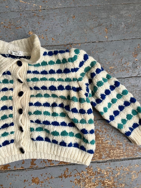 Vintage 70s Hand Knit Cardigan Shrug Sweater - image 4