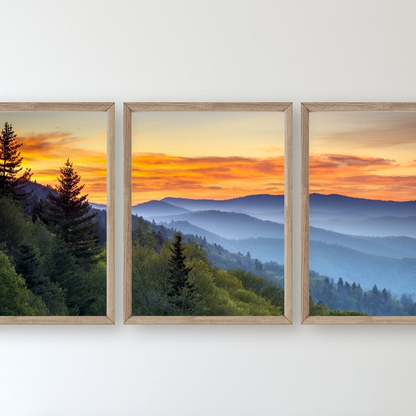 Great Smoky Mountains National Park Set of 3 Prints , Giclee Wall Art Print, Nature Photography Posters, Mountain Triptych Landscape Decor