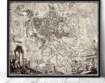 Vintage Map of Rome Reproduction, La pianta grande di Roma (The Large Plan of Rome), aka The Nolli Map, 1748, Antique Map, Historical Print