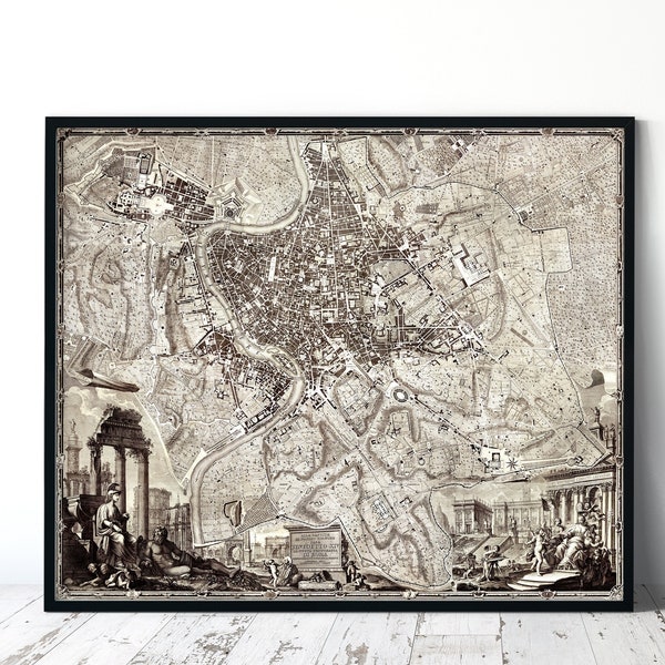 Vintage Map of Rome Reproduction, La pianta grande di Roma (The Large Plan of Rome), aka The Nolli Map, 1748, Antique Map, Historical Print