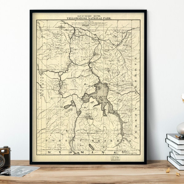 Yellowstone National Park Vintage Map Print, Giclee Fine Art Reproduction, Collectible Poster, Old Map Historic Wall Decor