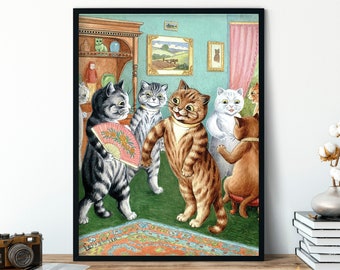 The Cat Gathering by Louis Wain, Giclee Art Print, Wall Art Kitty Cat Poster, Cat Decor