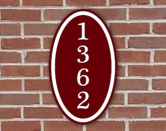 Personalized Home Vertical Address Number Sign Aluminum Oval 12" x 7" Custom House Plaque