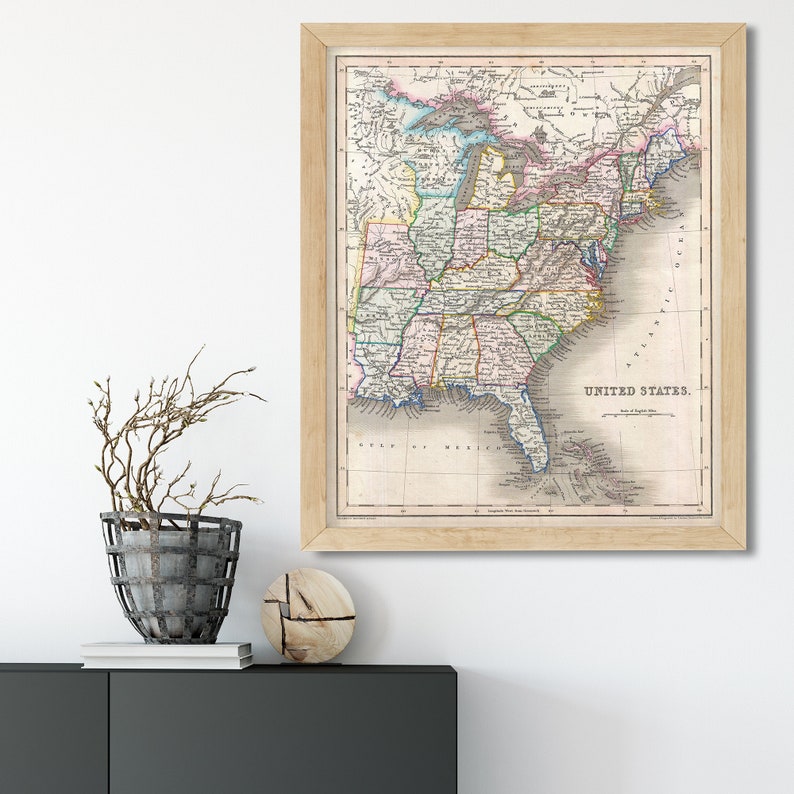 Historic Map of United States in 1843 Reproduction Early - Etsy