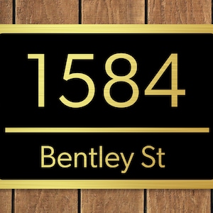 Custom Home Address Plaque With Brushed Gold Design Text -  Aluminum Metal 12&quot; x 8&quot; House Number Sign