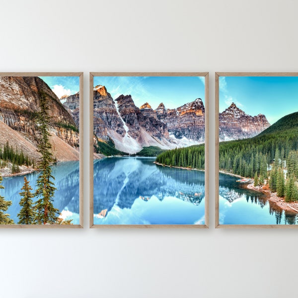 Mountain Lake Landscape Set of 3 Prints , Rocky Mountains in Canada, Giclee Wall Art Print, Banff National Park Posters, Nature Photography