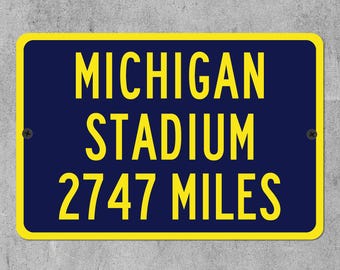 Custom Michigan Stadium Distance Sign, Personalized University of Michigan Wolverines Football Fan Highway Mileage Sign Gift