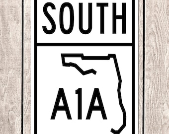 Florida A1A Highway Metal Sign, Beach House Ocean Wall Decor