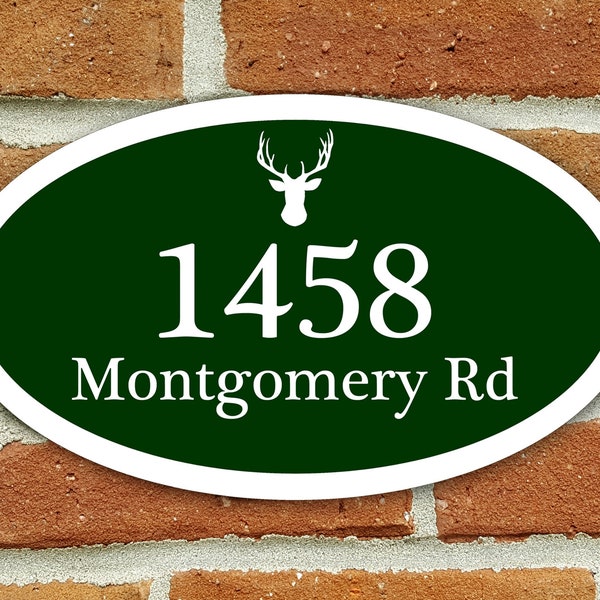 Customized Home Address Aluminum Oval With Deer Head Design 12" x 7" Personalized House Number Plaque