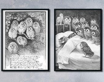 BUUTUUCE Louis Wain Cat Nightmare Owl Bird Canvas Art Poster and Wall Art  Picture Print Modern Family bedroom Decor Posters 24x36inch(60x90cm)