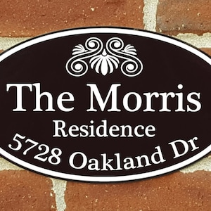 Personalized Home Address Number and Last Name Sign Aluminum Oval 12&quot; x 7&quot; Custom Home Plaque
