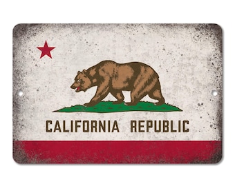 Vintage Style California Republic Flag Sign - Composite Aluminum