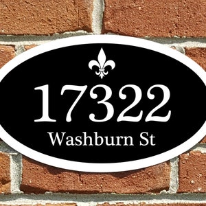 Custom Home Address Aluminum Oval With Fluer-De-Lis 12" x 7" Personalized House Number Plaque