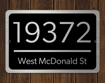 Custom Home Address Plaque With Brushed Silver Text Design -  Aluminum Metal 12" x 8" House Number Sign