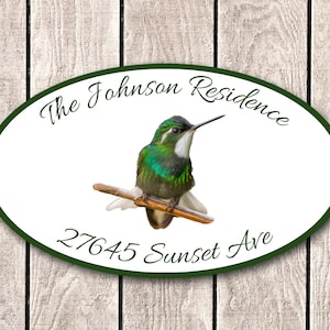 Custom Home Address Aluminum Oval With Hummingbird Painting 12&quot; x 7&quot; Personalized House Number Plaque