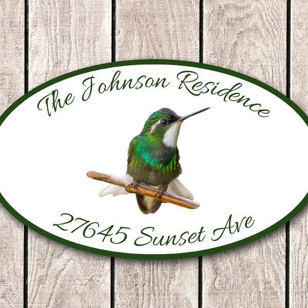 Custom Home Address Aluminum Oval With Hummingbird Painting 12" x 7" Personalized House Number Plaque