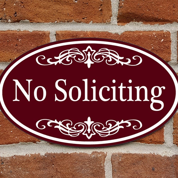 No Soliciting Sign Aluminum Oval 12" x 7" Plaque - Variety of Colors Available