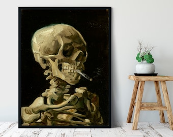 Skull of a Skeleton with Burning Cigarette by Vincent Van Gogh, Giclee Fine Art Print, Classical Painting, Wall Art, Vintage Portrait Decor