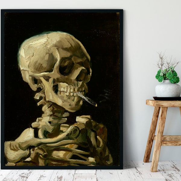 Skull of a Skeleton with Burning Cigarette by Vincent Van Gogh, Giclee Fine Art Print, Classical Painting, Wall Art, Vintage Portrait Decor
