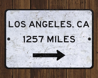 Custom Los Angeles Distance Sign, Aluminum Metal Vintage Replica