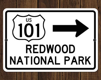 Redwood National Park US Highway 101 Metal Road Sign, California Beach Wall Decor