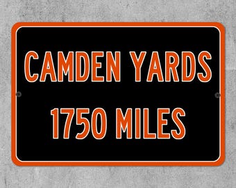 Custom Camden Yards Distance Sign, Personalized Baltimore Orioles Baseball Fan Highway Mileage Sign Gift