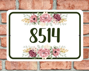 Customized Home Address Sign Aluminum Metal 12" x 8" House Number Plaque With Floral Design