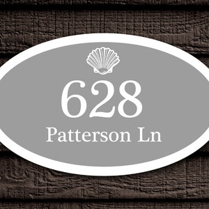 Custom Home Address Aluminum Oval Sign With Shell Design 12" x 7" Personalized House Number Plaque