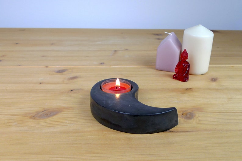 Silicone mold for concrete, raysin, jesmonite candleholder, Yin and yang candleholder for t-light, Big curvy candleholder image 5