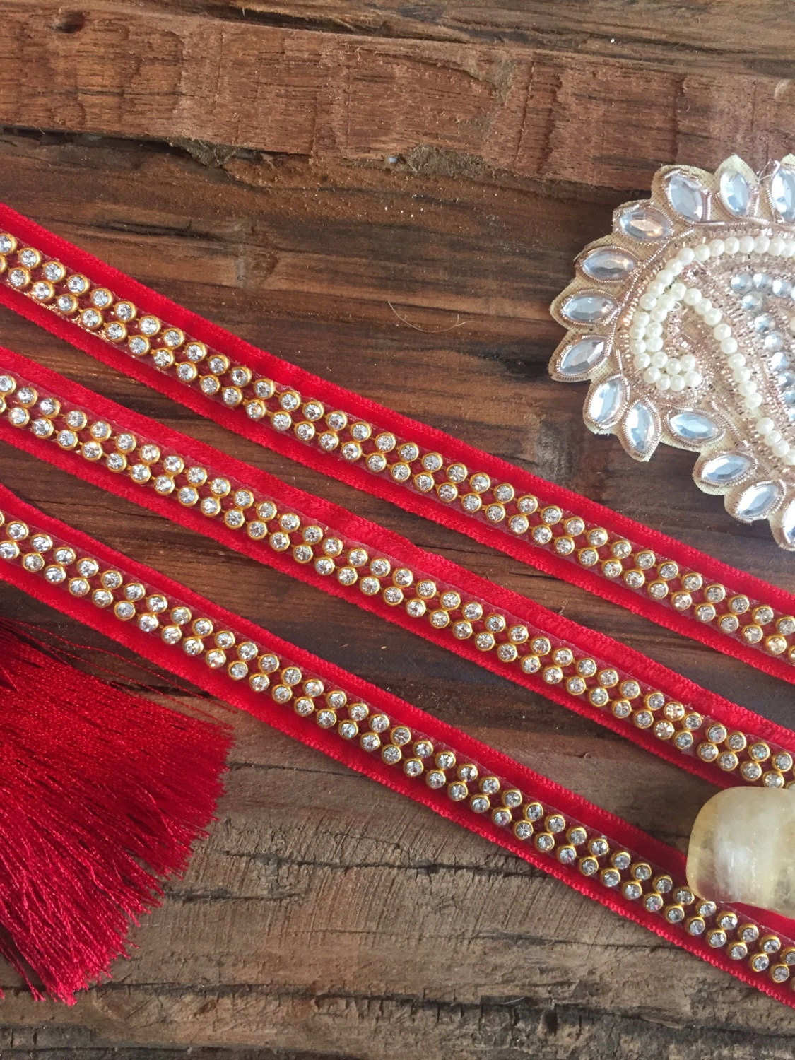 Red and rhinestone velvet trim sewing embellishments beads Etsy