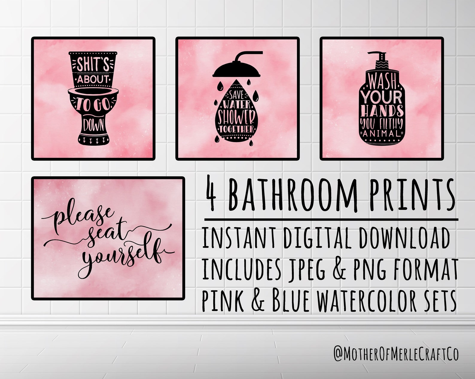 Set of 4 Watercolor Bathroom Prints INSTANT DOWNLOAD Etsy