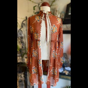 SALE Long rusty floral light layer top
