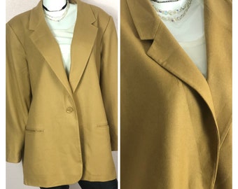Vintage 90s extra large baggy beige wool one button long sleeve blazerbaggy beige coat minimalist jacket