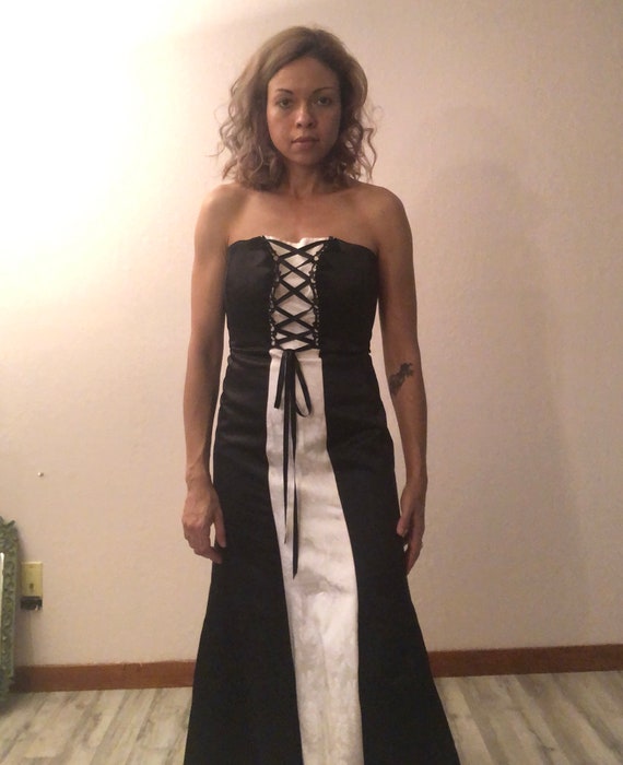 Vintage 90s black and white formal gown/long black