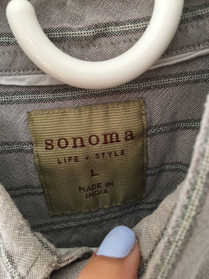 90/'s men/'s large gray striped button down shirt