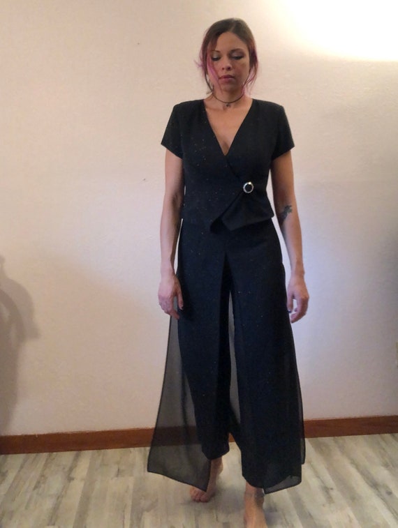 Vintage 80s pantalón negro / pantalones negros brillantes /80s | Etsy México