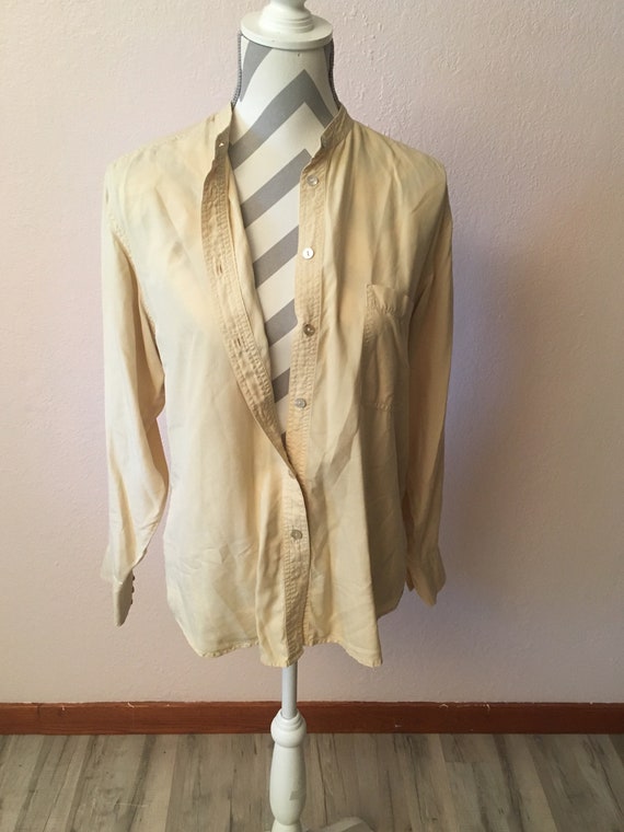 Vintage Beige /& Black Snakeskin Print Silk Button Down Top