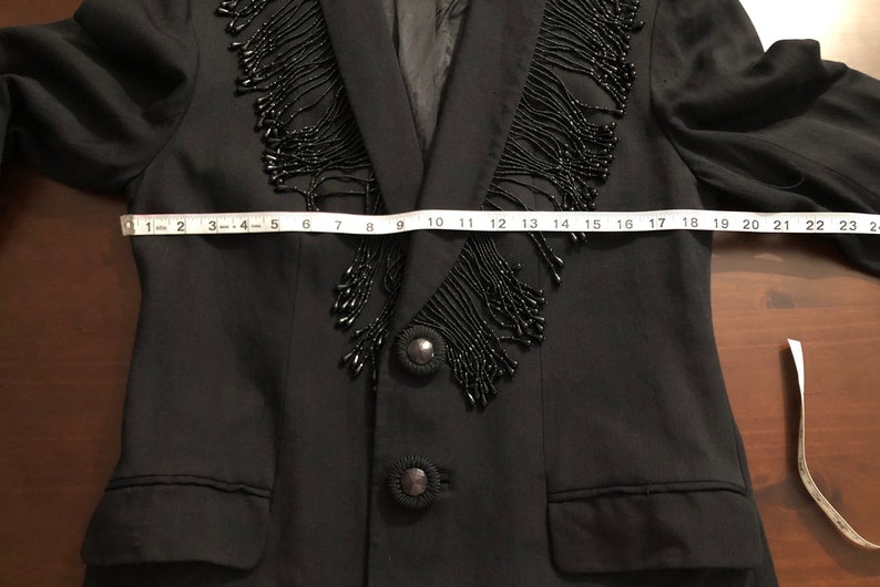 Vintage 80s beaded fringe black blazer largebaggy black blazerbeaded fringe coat