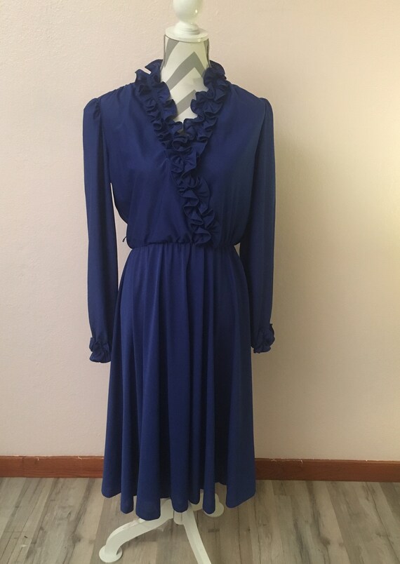 70s ruffled dress/blue 70s dress - Gem