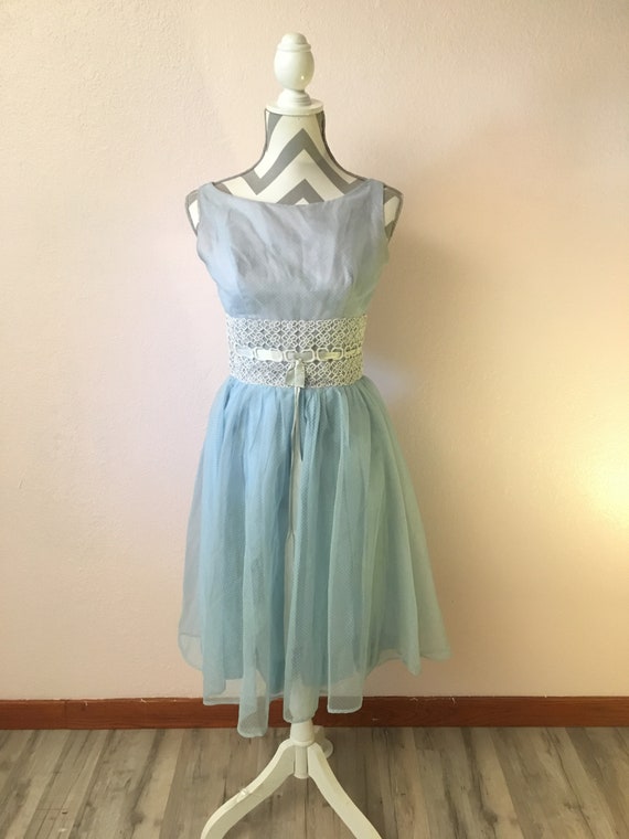 Vintage 60s blue dress/60s prom dress/fancy 60s dr