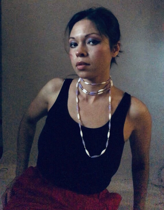 Vintage Old Lady Necklace/purple White 