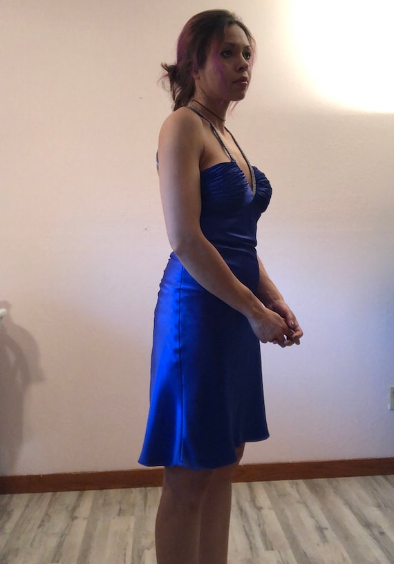 Vintage 80s silky blue cocktail dress/silky blue d