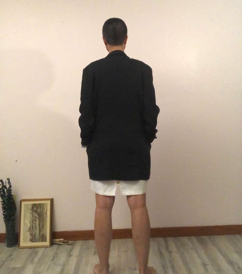 Vintage 80s beaded fringe black blazer largebaggy black blazerbeaded fringe coat